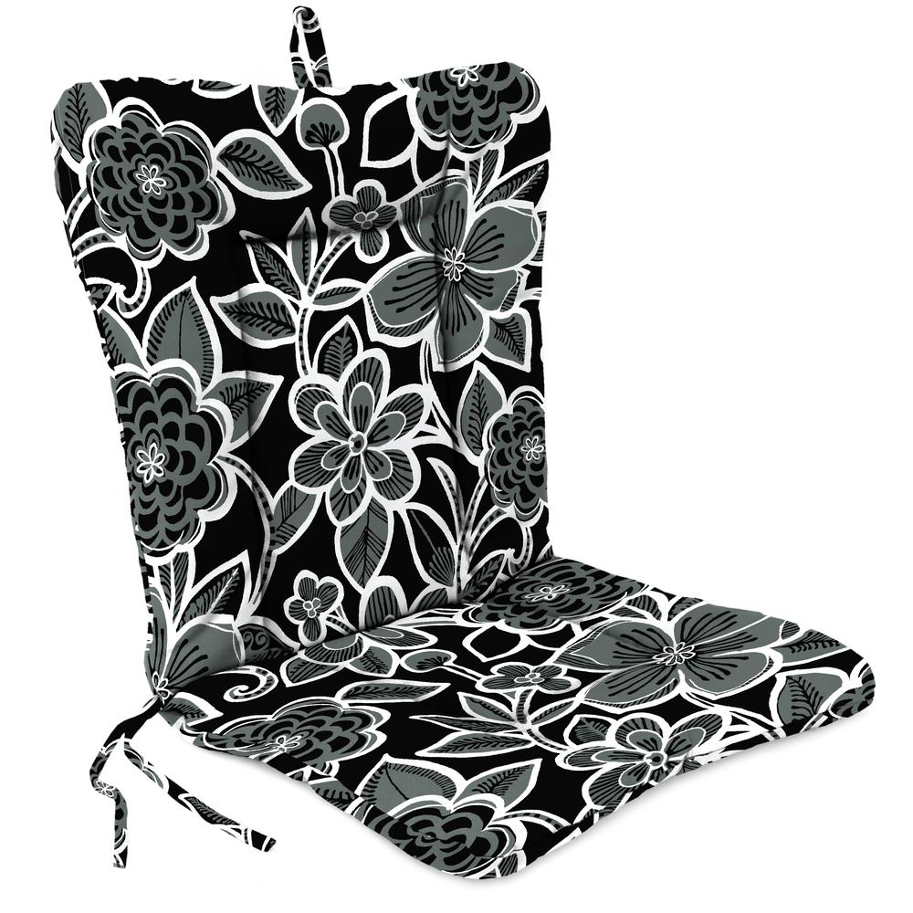 Halsey Shadow Black Floral Outdoor Chair Cushion with Ties and Hanger Loop. Picture 1