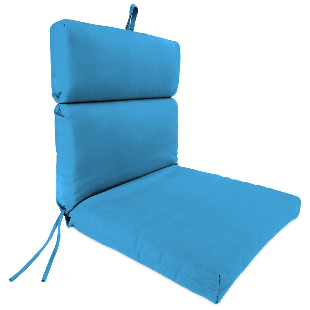 Sunbrella Canvas Capri Blue Solid French Edge Outdoor Chair Cushion with Ties. Picture 1