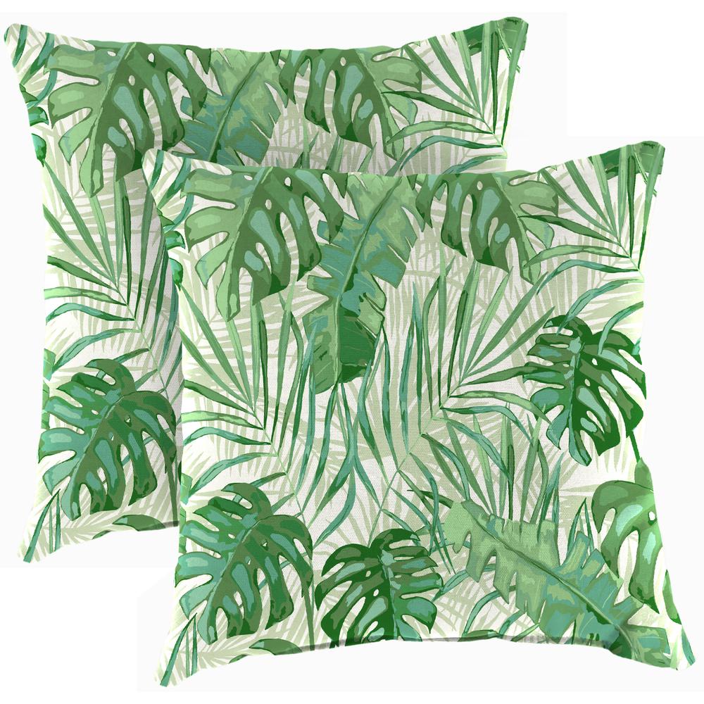 Bryann Tortoise Green Tropical Square Knife Edge Outdoor Throw Pillows (2-Pack). Picture 1