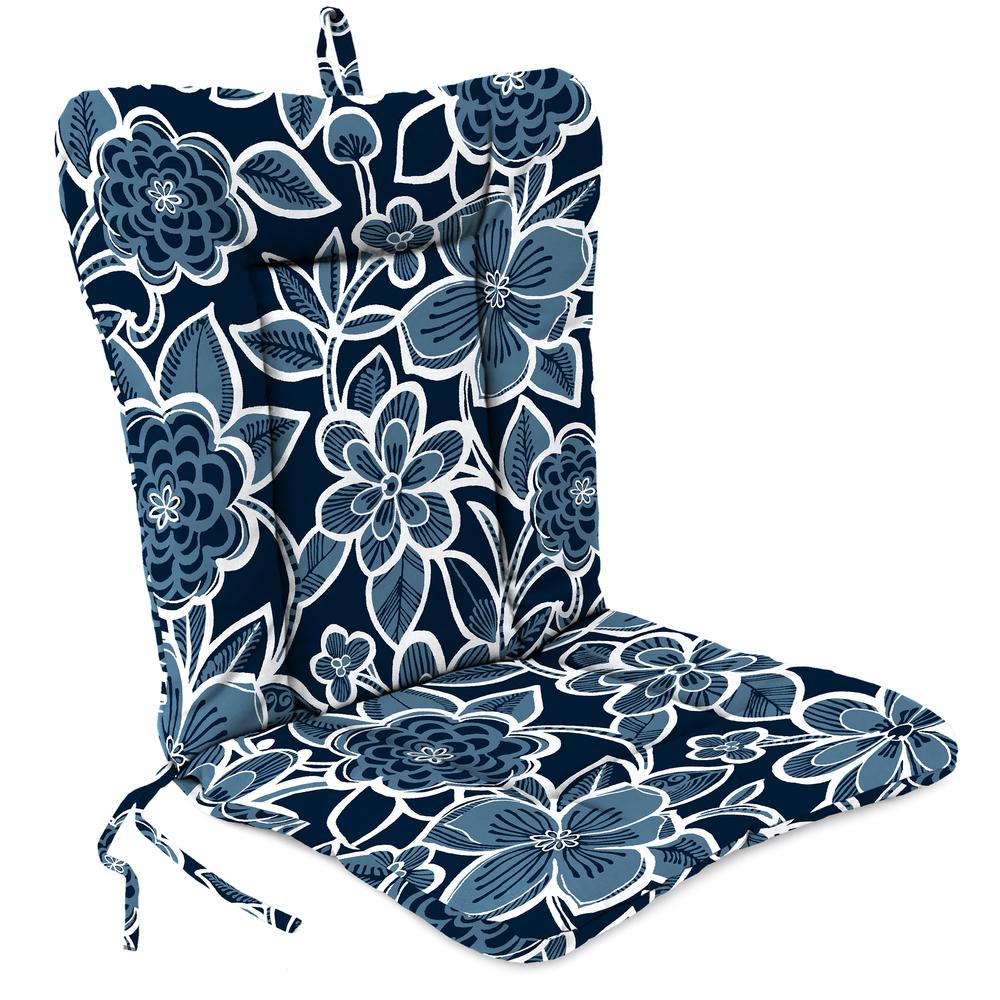 Halsey Navy Floral Outdoor Chair Cushion with Ties and Hanger Loop. Picture 1