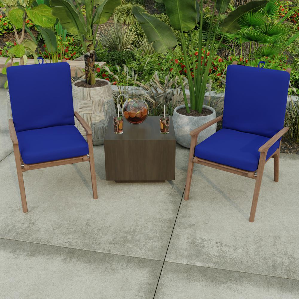 Veranda Cobalt Blue Solid French Edge Outdoor Chair Cushion with Ties. Picture 3