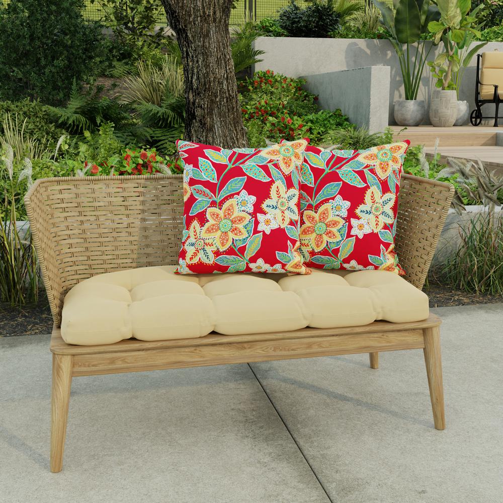 Leathra Red Floral Square Knife Edge Outdoor Throw Pillows (2-Pack). Picture 3