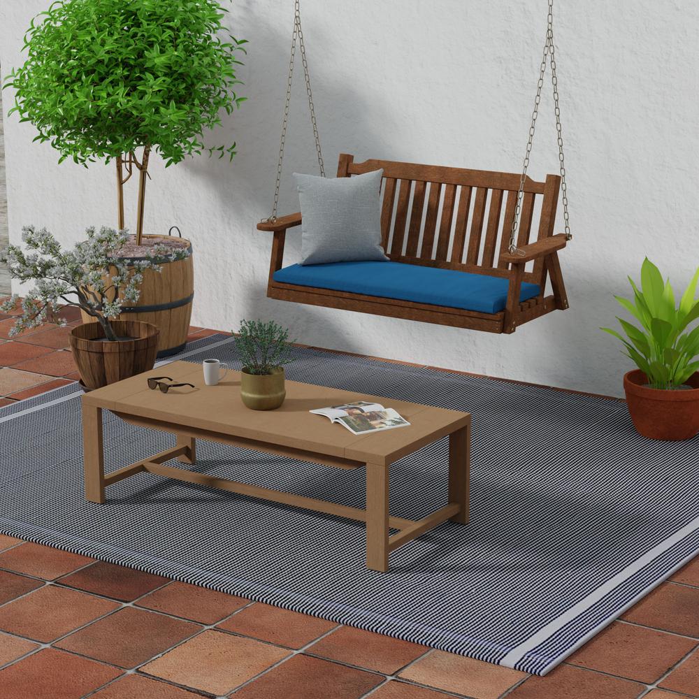 Sunbrella Canvas Regatta Blue Solid Outdoor Settee Swing Bench Cushion with Ties. Picture 3