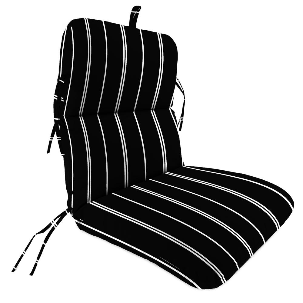 Pursuit Shadow Black Stripe Outdoor Chair Cushion with Ties and Hanger Loop. Picture 1