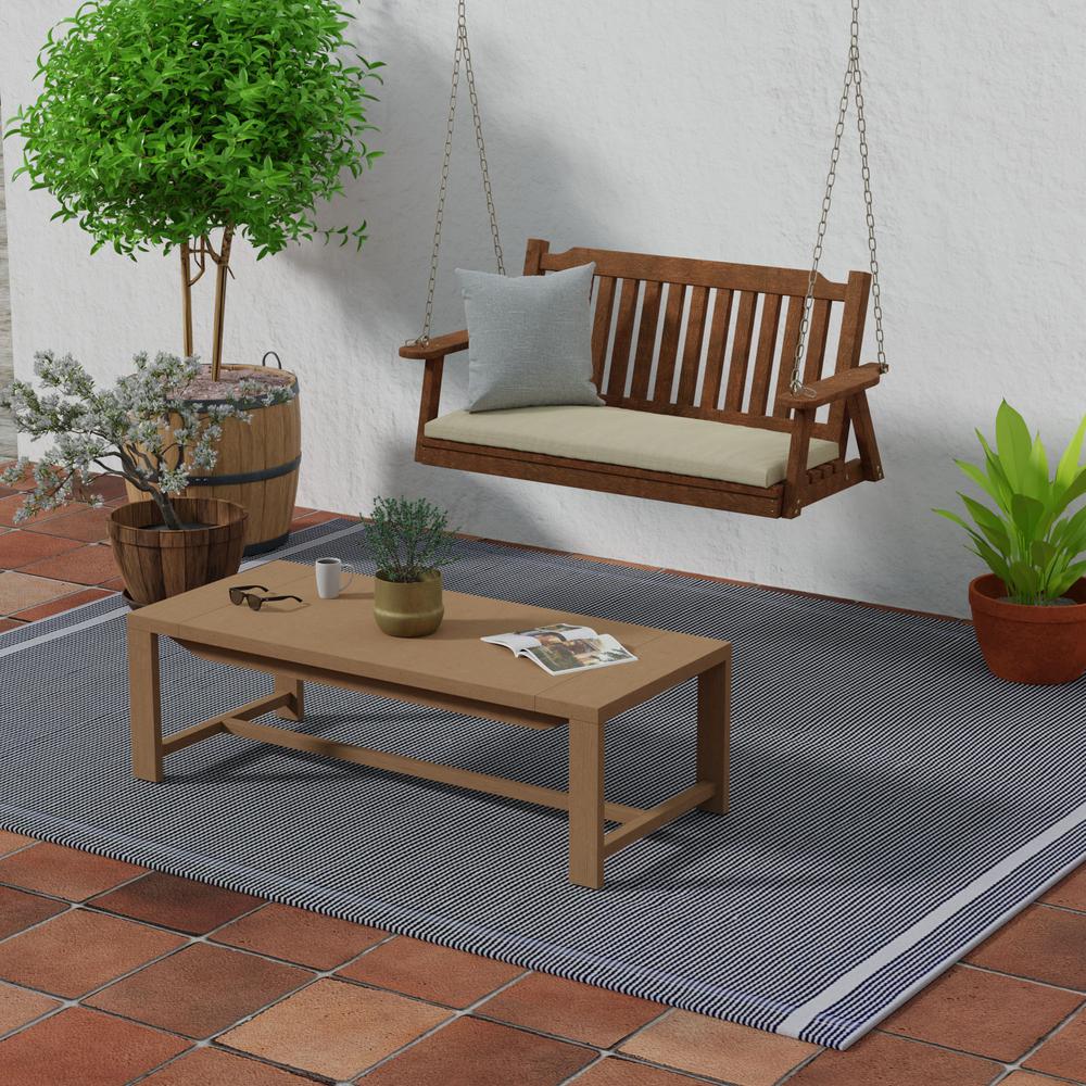 Sunbrella Spectrum Sand Beige Solid Outdoor Settee Swing Bench Cushion with Ties. Picture 3