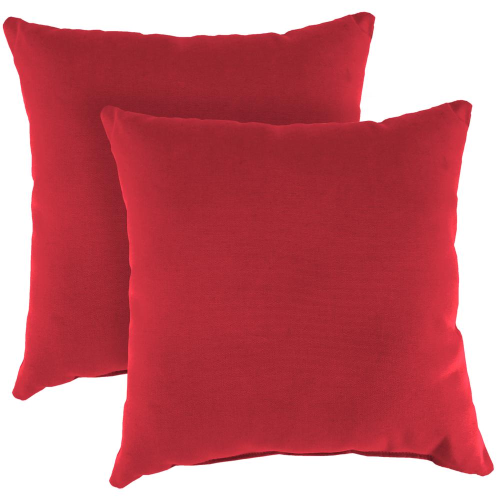 Canvas Blush Red Solid Square Knife Edge Outdoor Throw Pillows (2-Pack). Picture 1