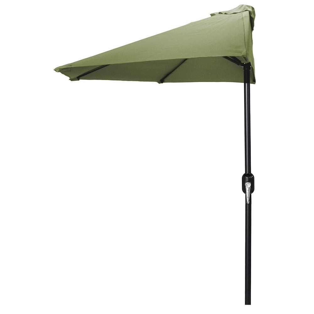 9' Half Round Olive Solid Folding Outdoor Patio Umbrella with Crank Opening. Picture 1