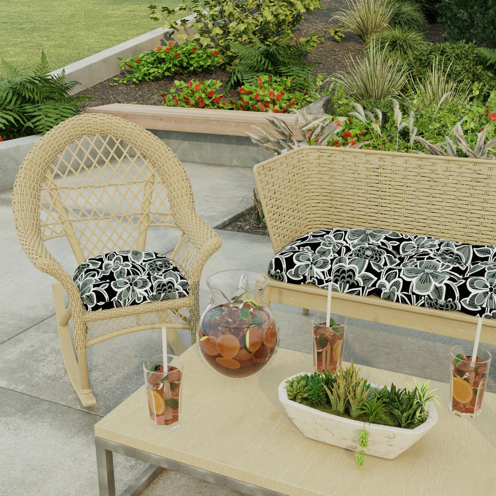 Halsey Shadow Black Floral Tufted Outdoor Seat Cushion (2-Pack). Picture 3