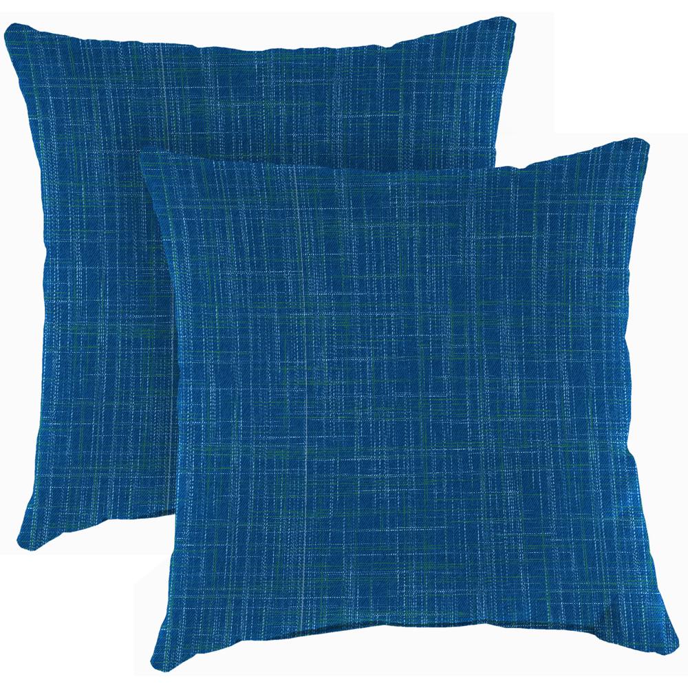 Harlow Lapis Blue Solid Square Knife Edge Outdoor Throw Pillows (2-Pack). Picture 1