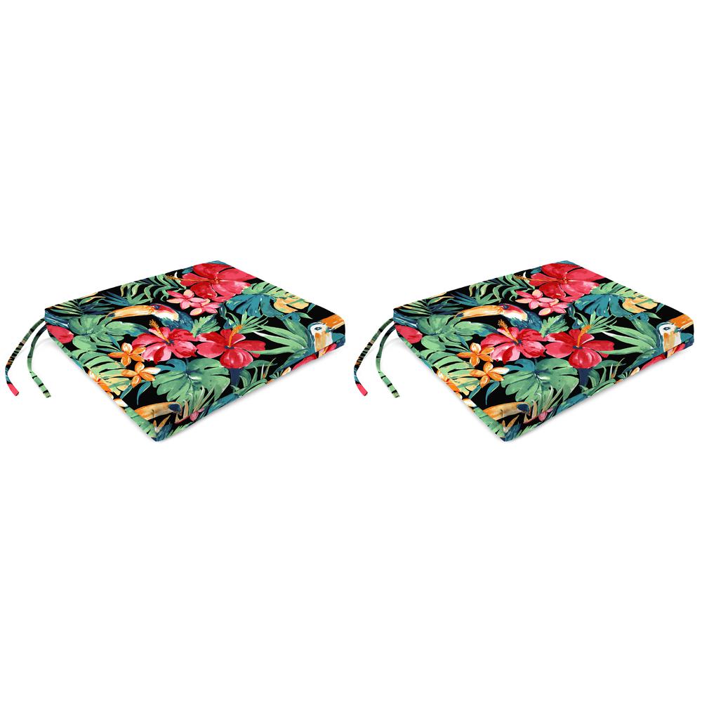 Rani Citrus Black Tropical Outdoor Chair Pads Seat Cushions with Ties (2-Pack). Picture 1