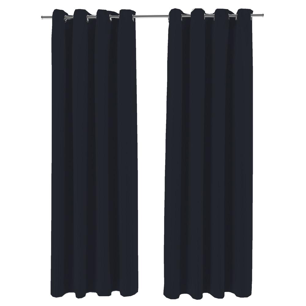 Navy Solid Grommet Semi-Sheer Outdoor Curtain Panel. Picture 1