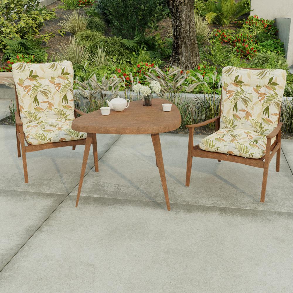 Oasis Nutmeg Beige Leaves Outdoor Chair Cushion with Ties and Hanger Loop. Picture 3