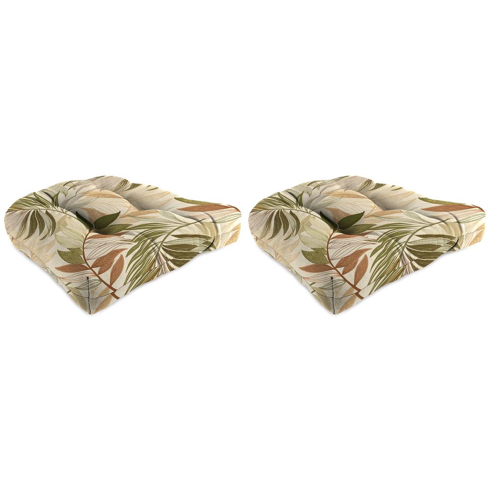 Oasis Nutmeg Beige Leaves Tufted Outdoor Seat Cushion (2-Pack). Picture 1