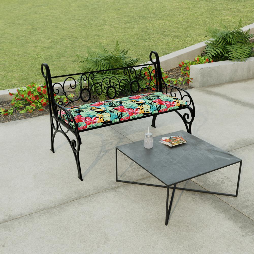 Rani Citrus Black Tropical Outdoor Settee Swing Bench Cushion with Ties. Picture 3