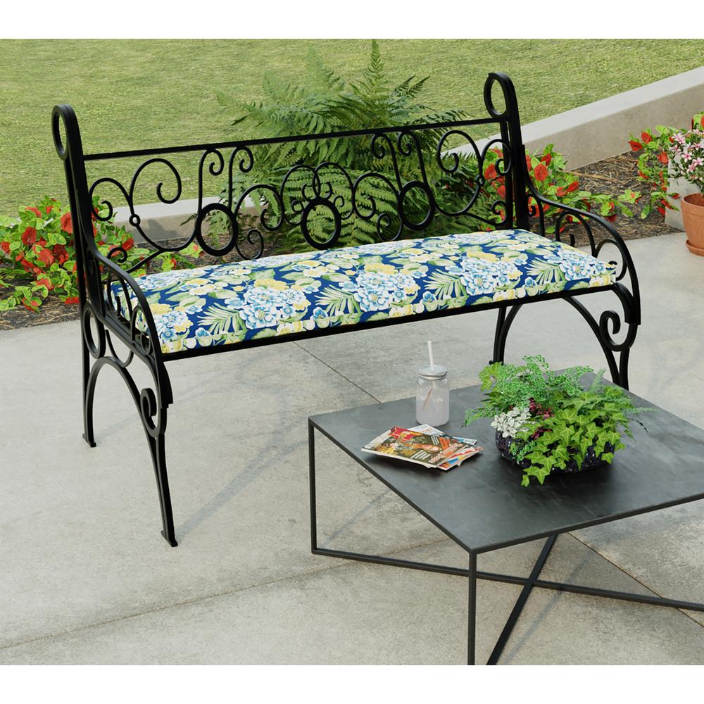 Binessa Lapis Blue Floral Outdoor Settee Swing Bench Cushion with Ties. Picture 3