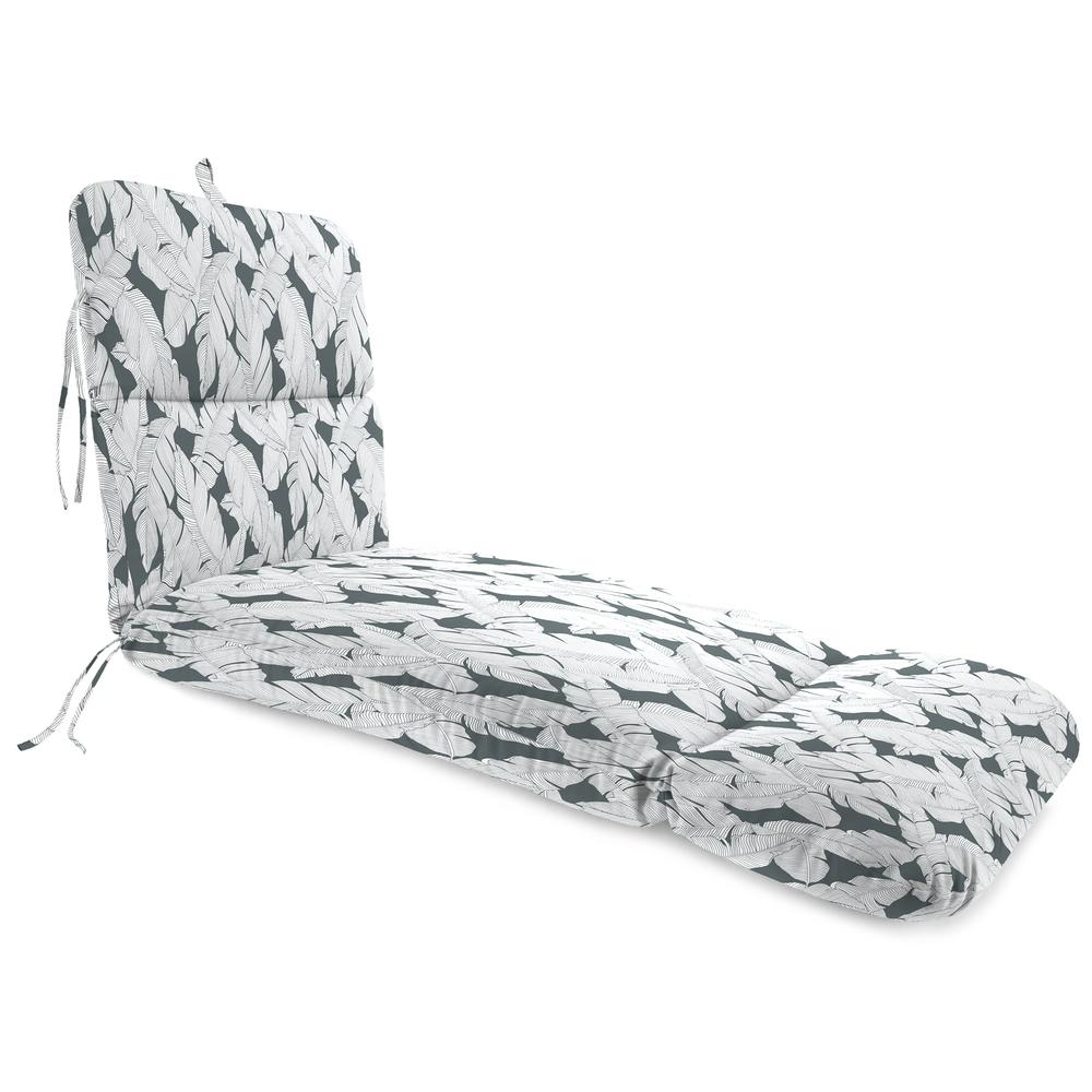 Carano Stone Grey Leaves Outdoor Chaise Lounge Cushion with Ties and Hanger Loop. Picture 1