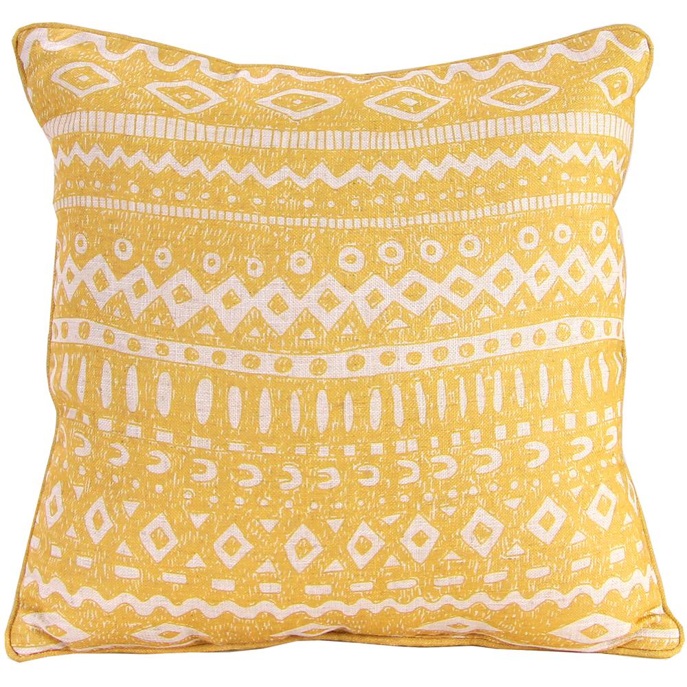 Yellow and Cream Geometric Stripe Square Decorative Throw Pillow with Welt. Picture 1