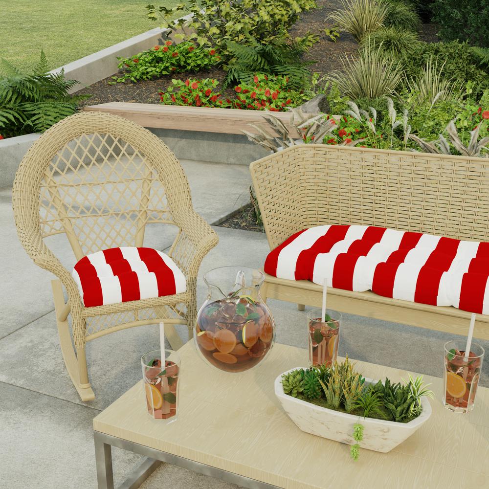 Cabana Red Stripe Tufted Outdoor Seat Cushion with Rounded Back Corners (2-Pack). Picture 3