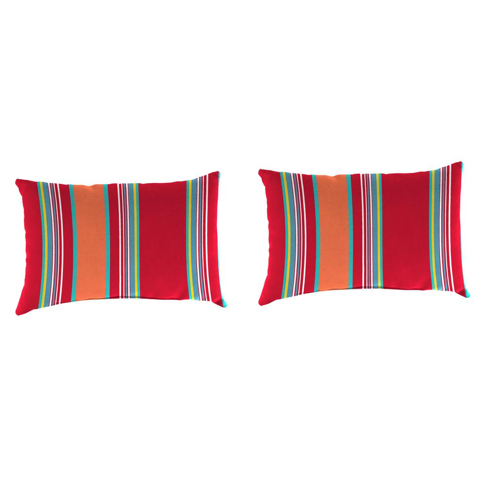 Mulberry Red Stripe Rectangular Knife Edge Outdoor Lumbar Throw Pillows (2-Pack). Picture 1