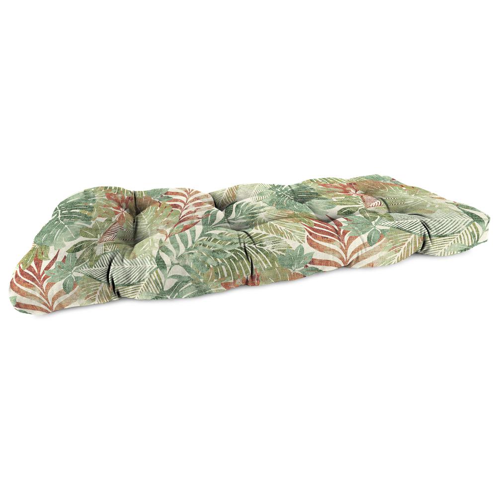 Wesley Almond Green Leaves Tufted Outdoor Settee Bench Cushion. Picture 1