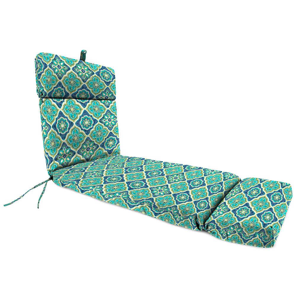 Adonis Capri Teal Medallion Rectangular French Edge Outdoor Cushion with Ties. Picture 1