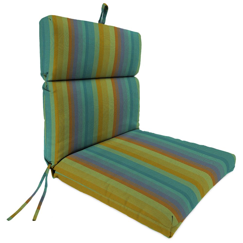 Sunbrella Astoria Lagoon Multi Stripe Outdoor Chair Cushion with Ties. Picture 1