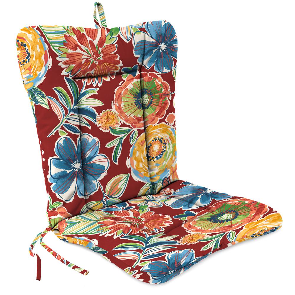 Colsen Berry Red Floral Outdoor Chair Cushion with Ties and Hanger Loop. Picture 1