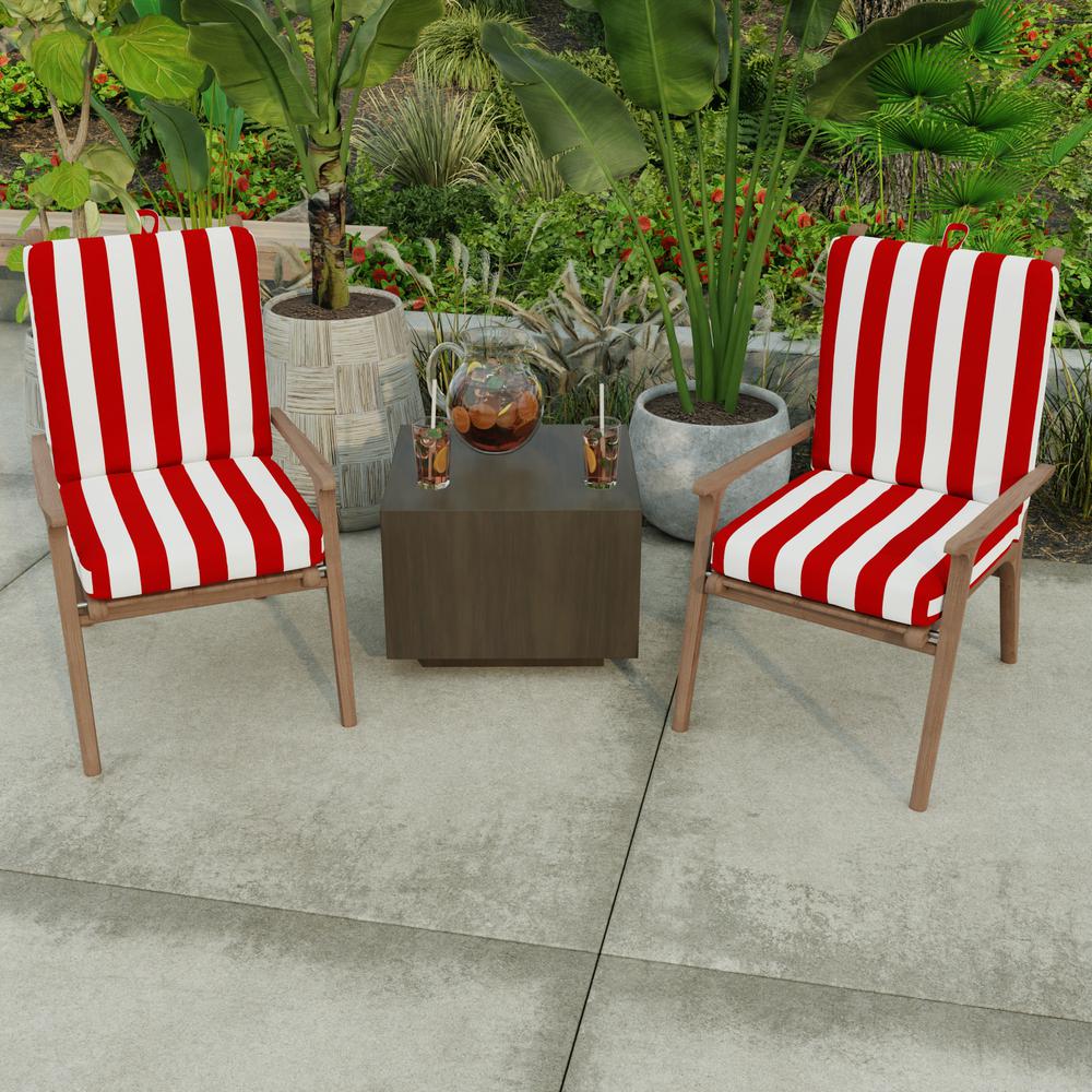 Cabana Red Stripe Rectangular French Edge Outdoor Chair Cushion with Ties. Picture 3