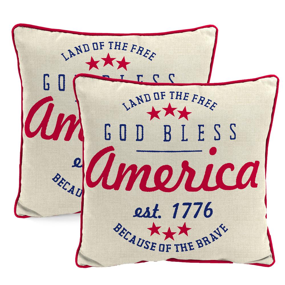 Cream God Bless America Novelty Knife Edge Outdoor Throw Pillow (2-Pack). Picture 1
