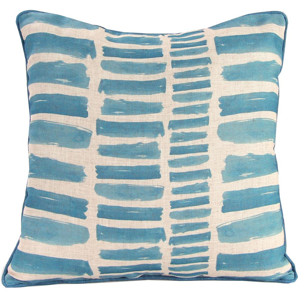 Blue and Cream Block Abstract Square Decorative Throw Pillow with Welt. Picture 1