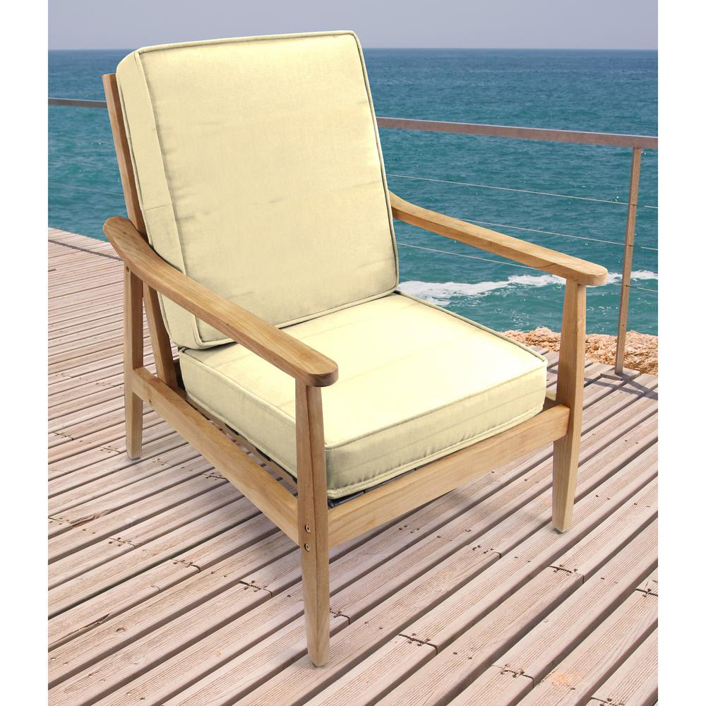 2-Piece Canvas Vellum Yellow Solid Outdoor Chair Seat and Back Cushion Set. Picture 3