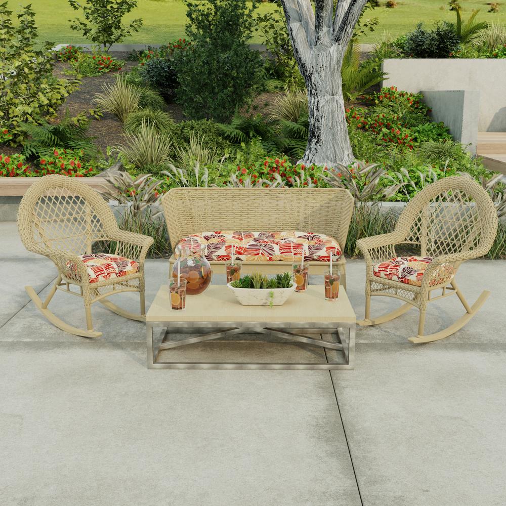 3-Piece Hixon Sunset Beige Leaves Tufted Outdoor Cushion Set. Picture 3