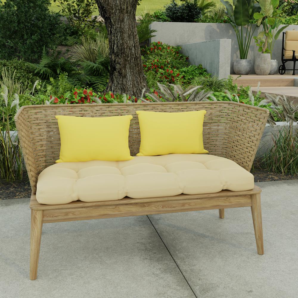 Sunray Yellow Solid Rectangular Knife Edge Outdoor Lumbar Throw Pillows (2-Pack). Picture 3