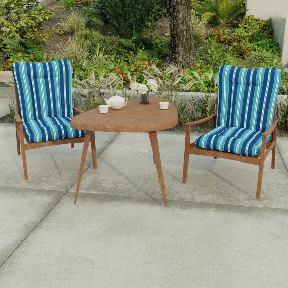 Sullivan Vivid Blue Stripe Outdoor Chair Cushion with Ties and Hanger Loop. Picture 3
