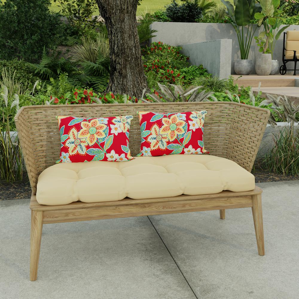 Leathra Red Floral Rectangular Knife Edge Outdoor Lumbar Throw Pillows (2-Pack). Picture 3