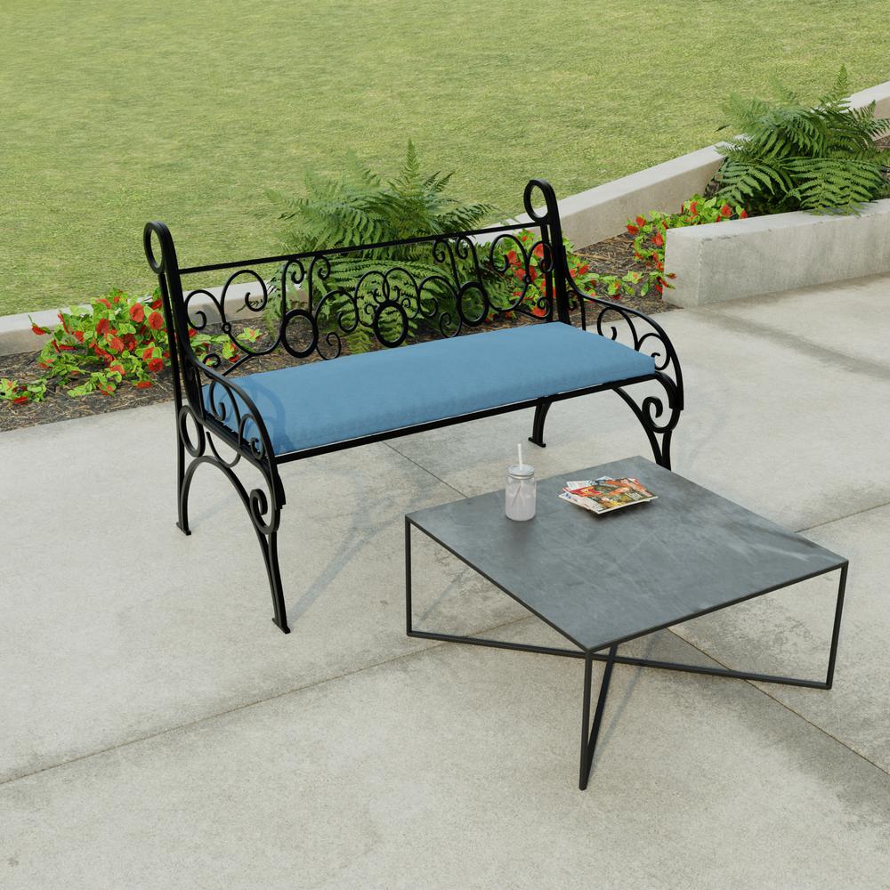 McHusk Capri Blue Solid Outdoor Settee Swing Bench Cushion with Ties. Picture 3
