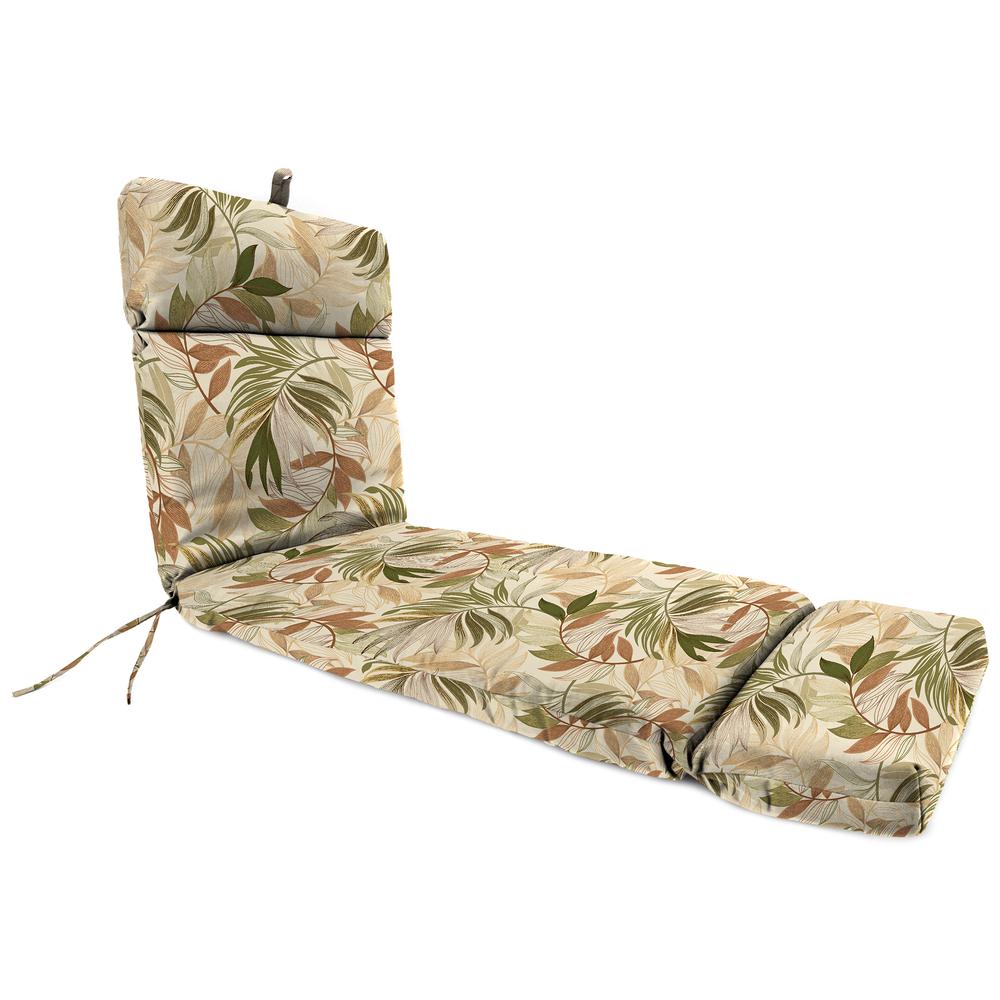 Oasis Nutmeg Beige Leaves Rectangular French Edge Outdoor Cushion with Ties. Picture 1
