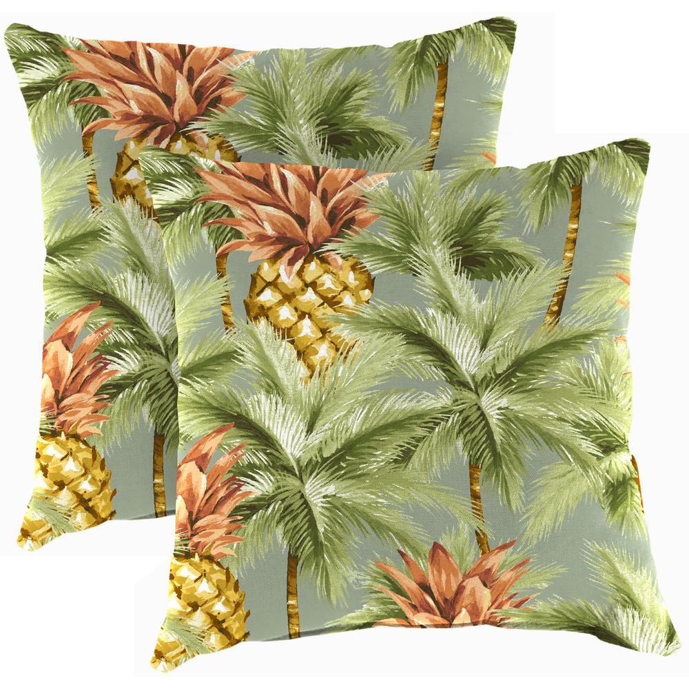 Luau Breeze Green Tropical Square Knife Edge Outdoor Throw Pillows (2-Pack). Picture 1