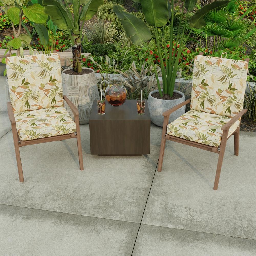 Oasis Nutmeg Beige Leaves French Edge Outdoor Chair Cushion with Ties. Picture 3