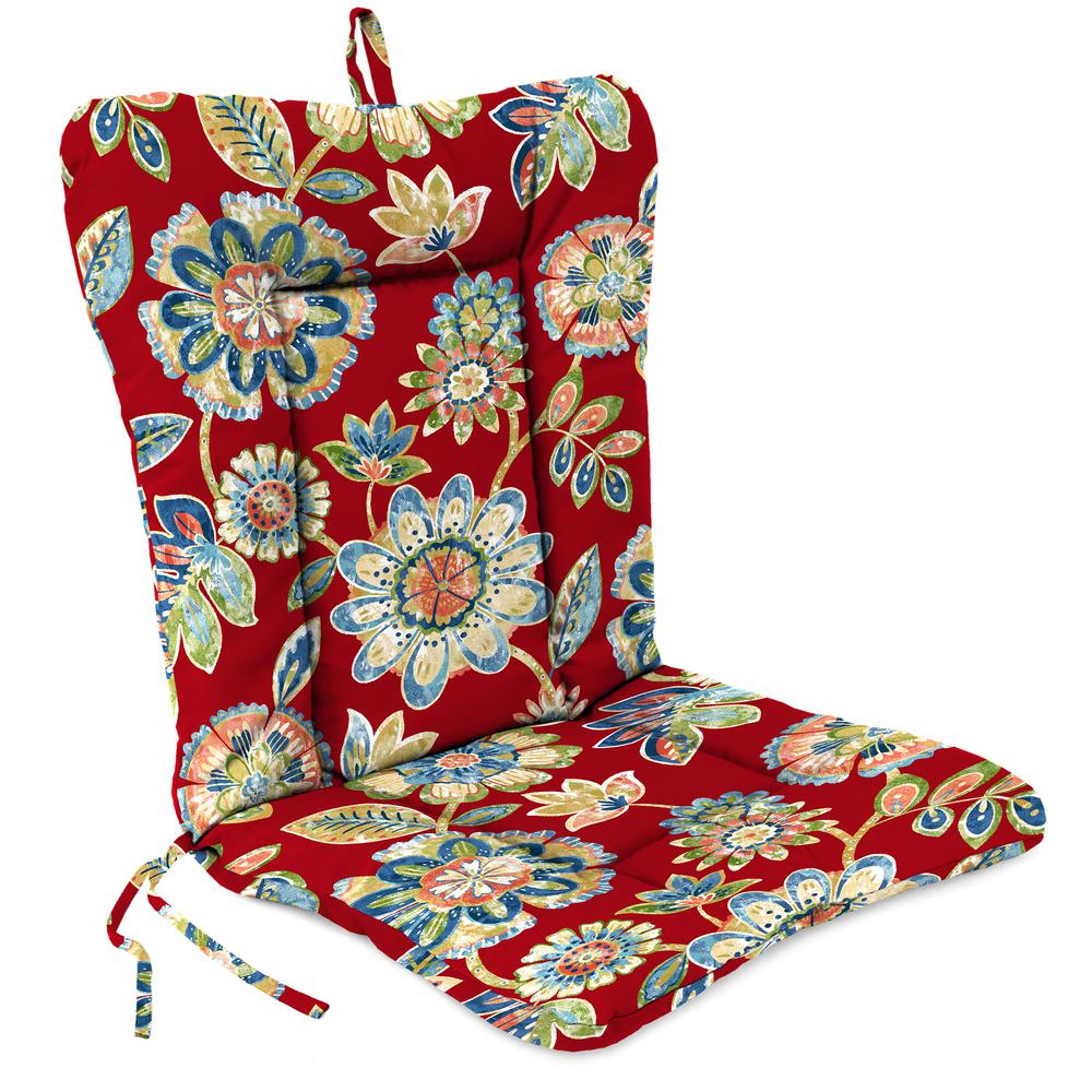 Daelyn Cherry Red Floral Outdoor Chair Cushion with Ties and Hanger Loop. Picture 1