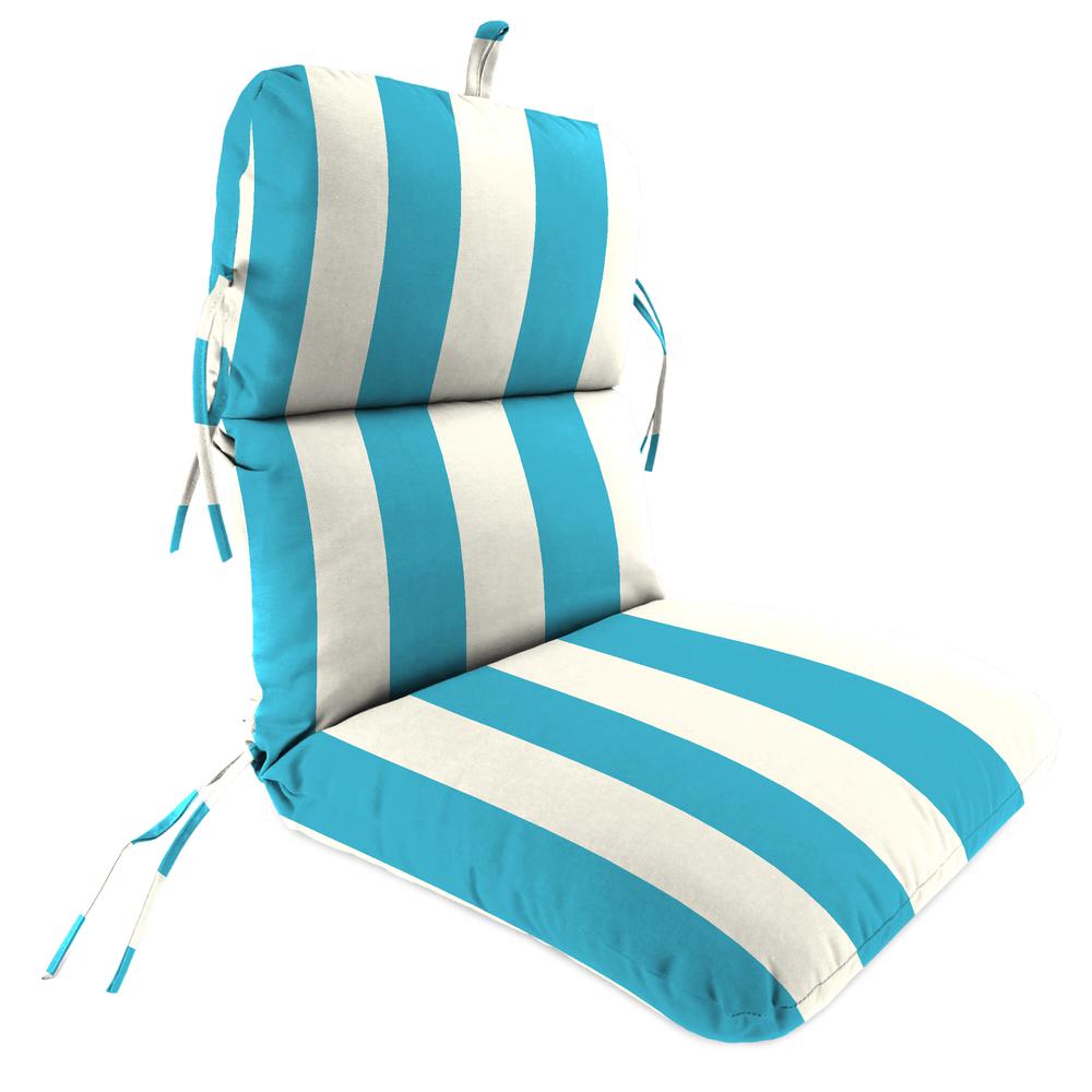 Cabana Turquoise Stripe Outdoor Chair Cushion with Ties and Hanger Loop. Picture 1