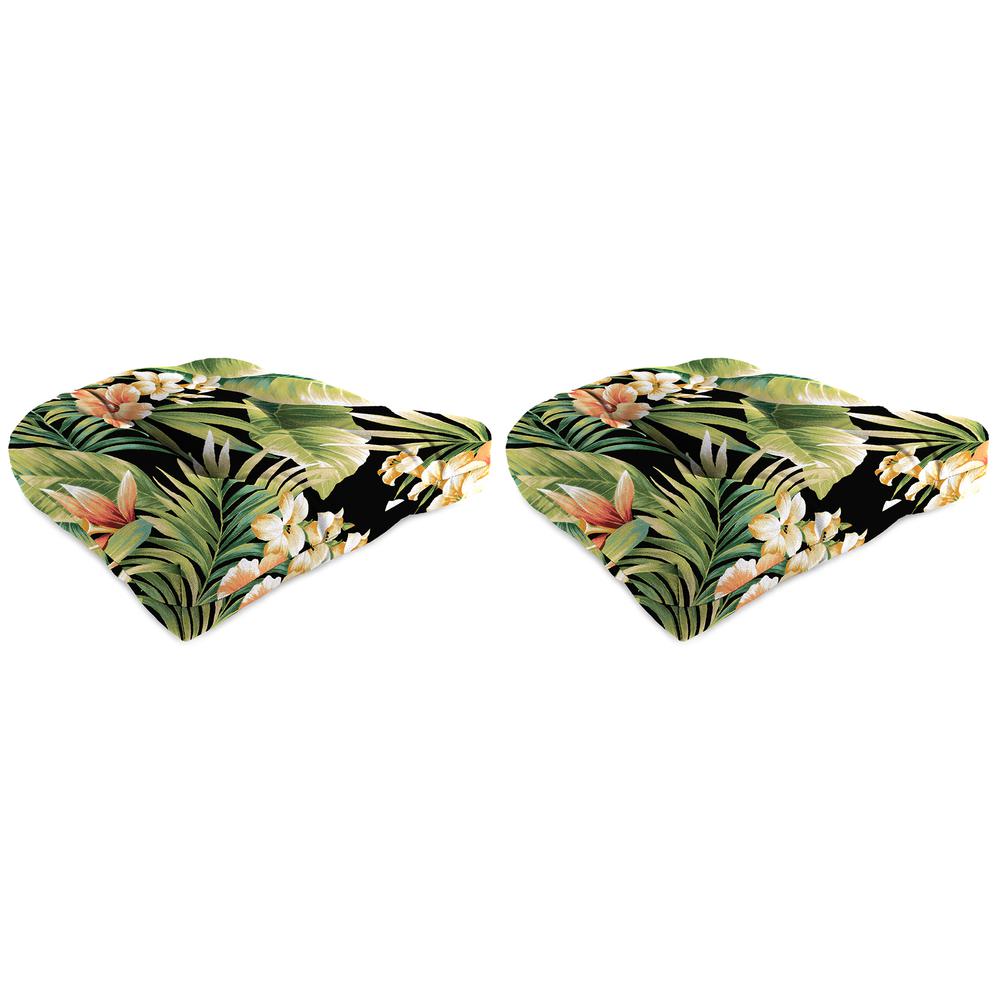 Cypress Midnight Black Leaves Tufted Outdoor Seat Cushion (2-Pack). Picture 1