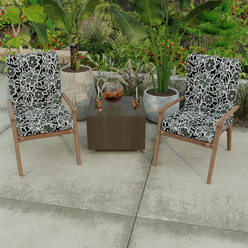 Halsey Shadow Black Floral French Edge Outdoor Chair Cushion with Ties. Picture 3