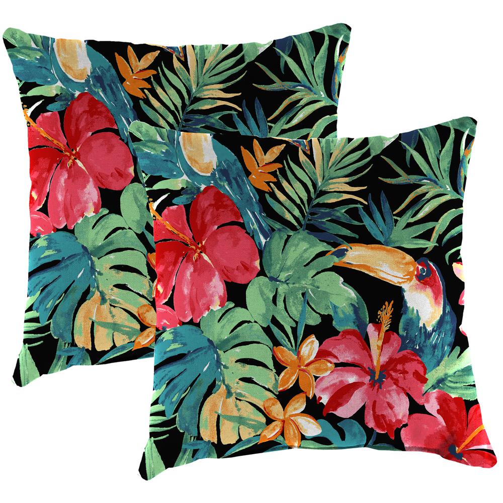 Rani Citrus Black Tropical Square Knife Edge Outdoor Throw Pillows (2-Pack). Picture 1