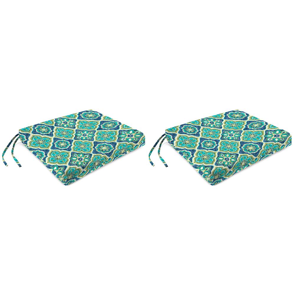 Adonis Capri Teal Medallion Outdoor Chair Pads Seat Cushions with Ties (2-Pack). Picture 1
