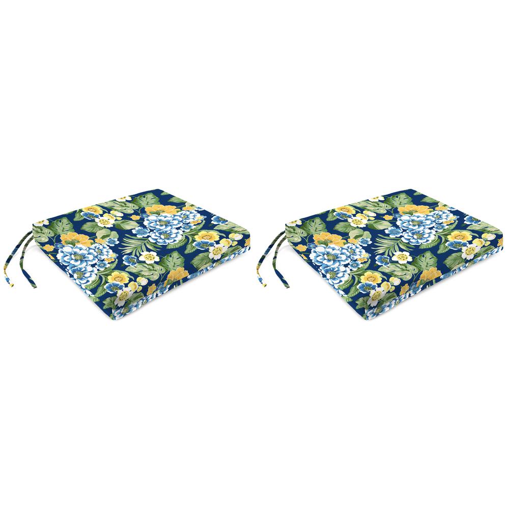 Binessa Lapis Blue Floral Outdoor Chair Pads Seat Cushions with Ties (2-Pack). Picture 1