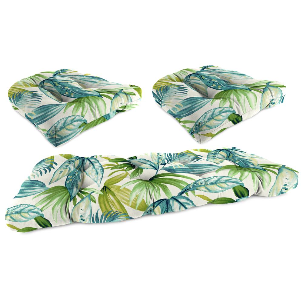 3-Piece Seneca Caribbean Blue Leaves Tufted Outdoor Cushion Set. Picture 1