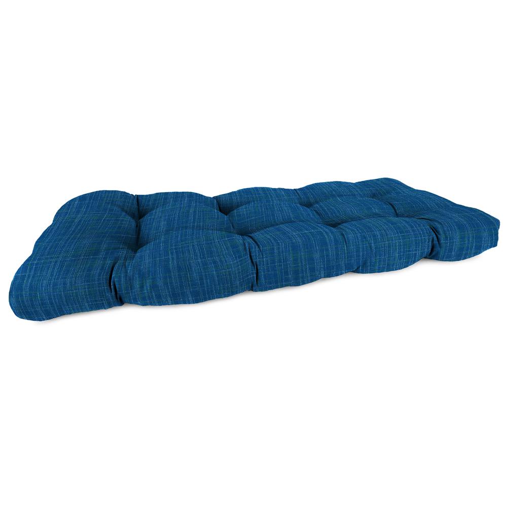 Harlow Lapis Blue Solid Tufted Outdoor Settee Bench Cushion. Picture 1