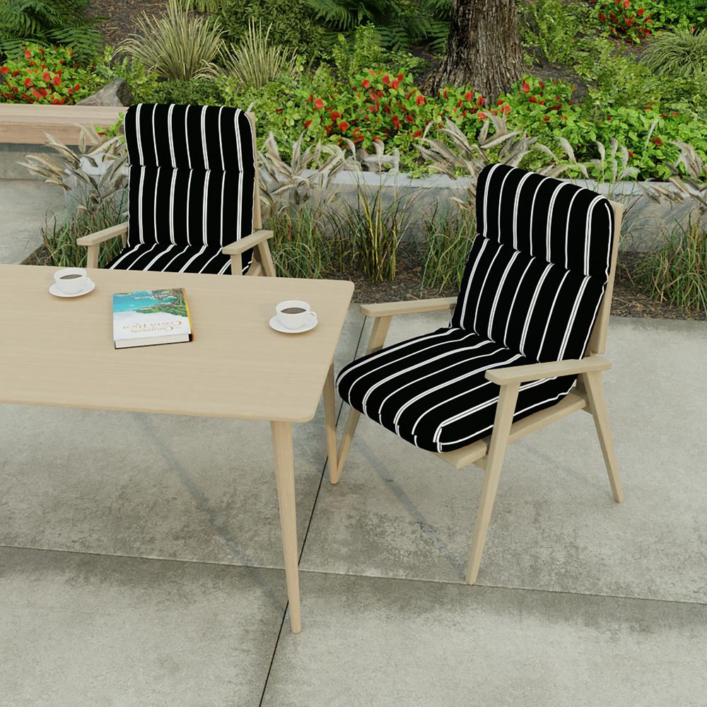 Pursuit Shadow Black Stripe Outdoor Chair Cushion with Ties and Hanger Loop. Picture 3
