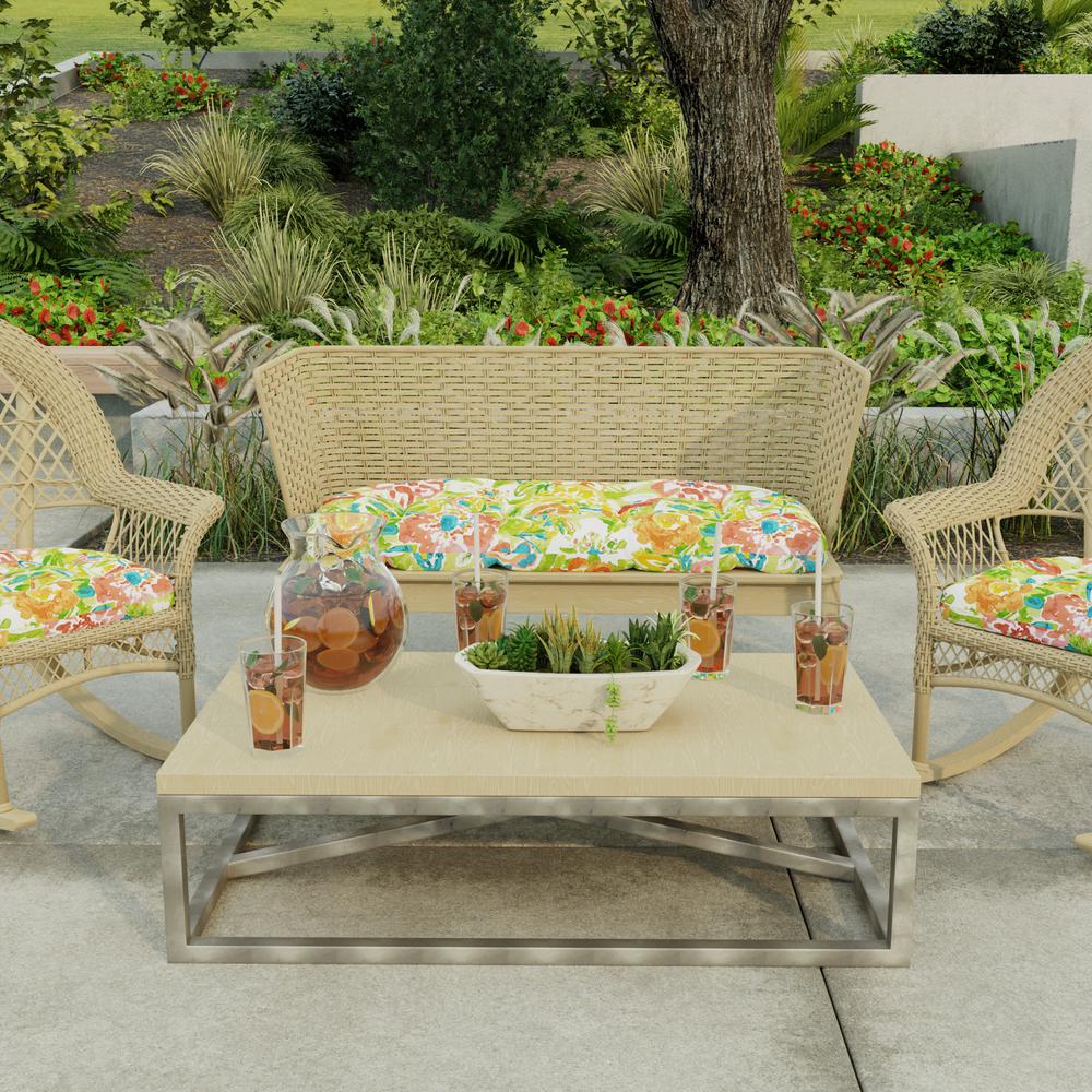 Sun River Garden Multi Floral Tufted Outdoor Settee Bench Cushion. Picture 3